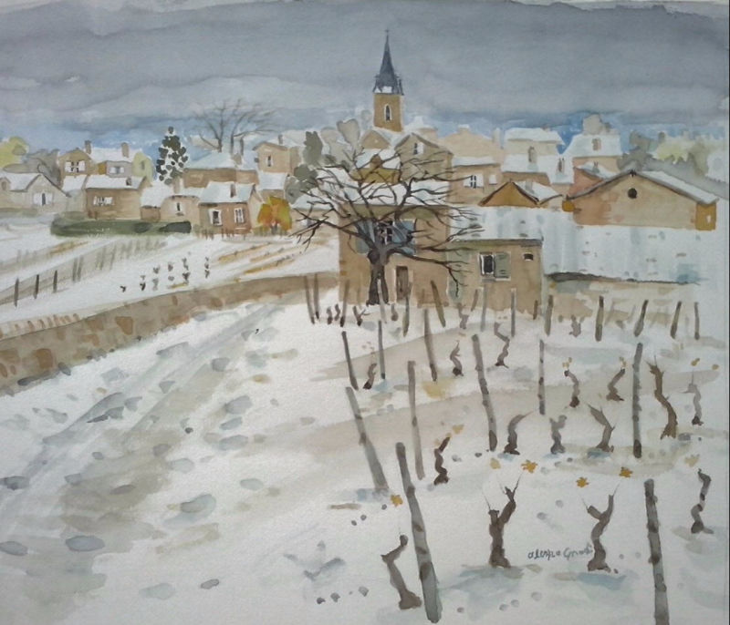 Aquarelle-50x40cm-NEIGE-À-GLEIZÉ