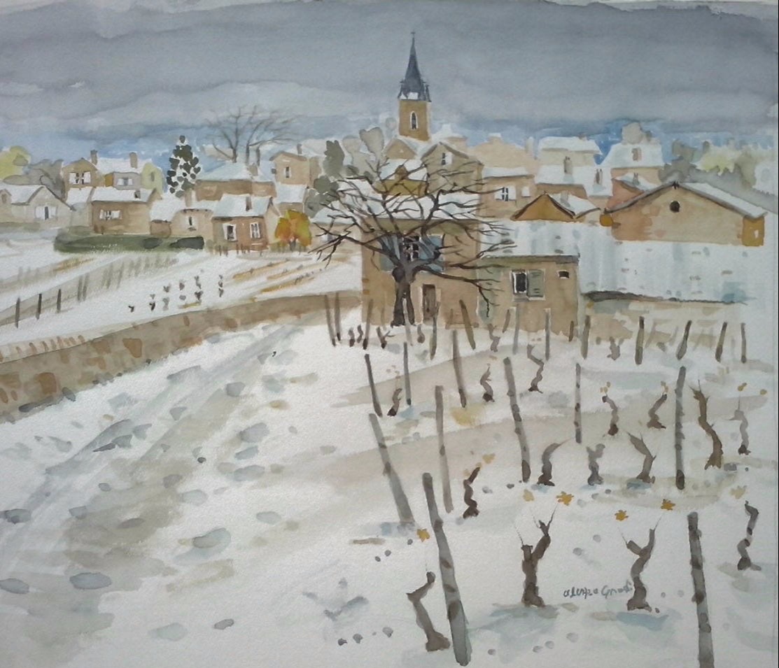 Aquarelle-50x40cm-NEIGE-À-GLEIZÉ