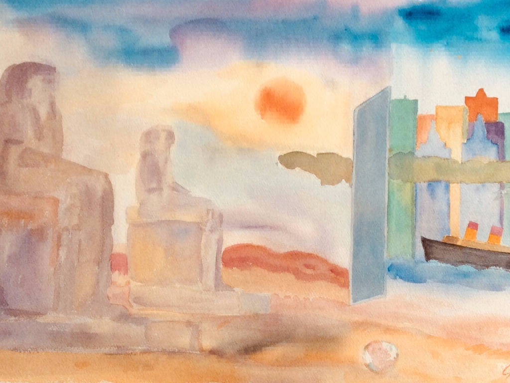 Aquarelle 55x30 cm Aux Deux Pôles de Nos Civilisations