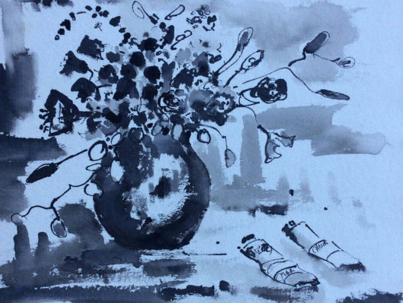 Encre de Chine 43x36 cm Tubes et Fleurs