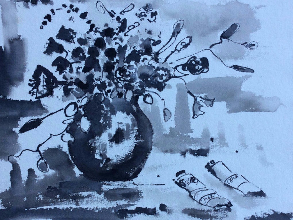 Encre de Chine 43x36 cm Tubes et Fleurs