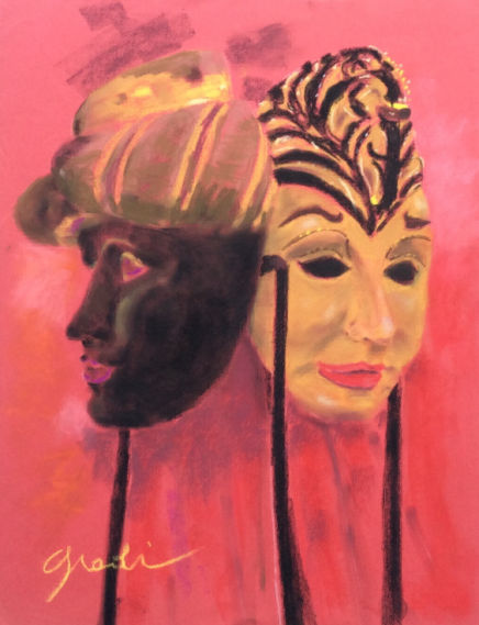 Alvaro Gradi - Artiste Peintre - Pastel sur papier : 65x50 cm - MASQUES