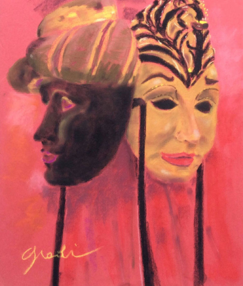 Pastel sur papier - 65x50 cm - Masques