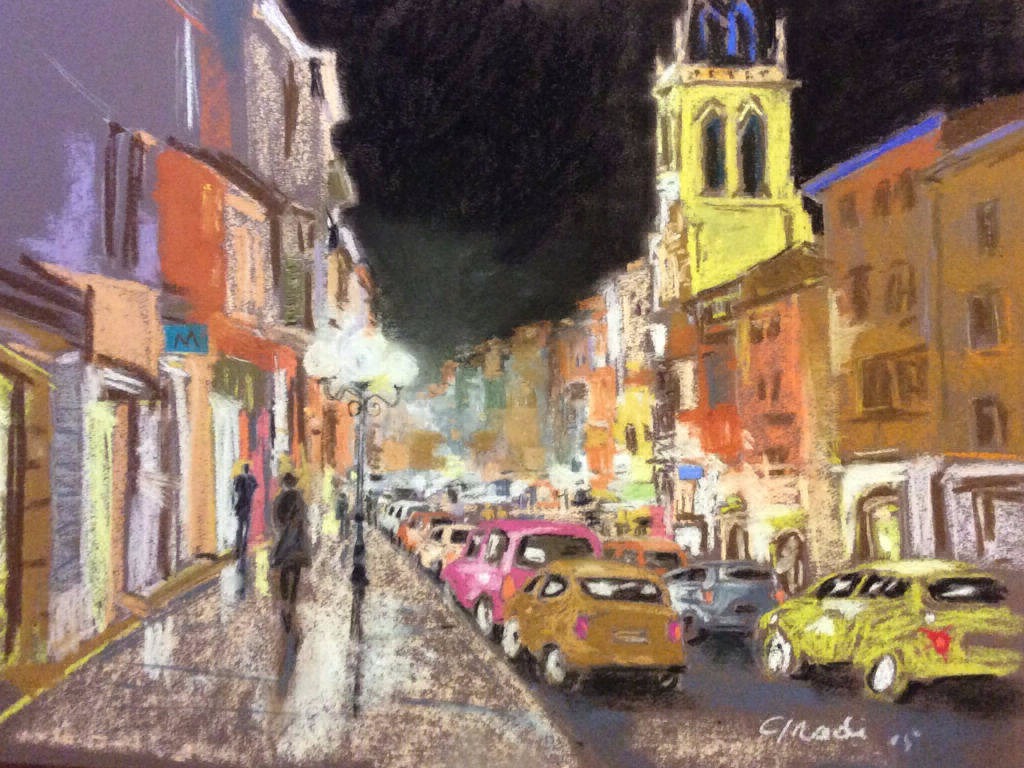 Pastel sur papier 65x40 cm Rue Nationnale - Villefranche sur Saône