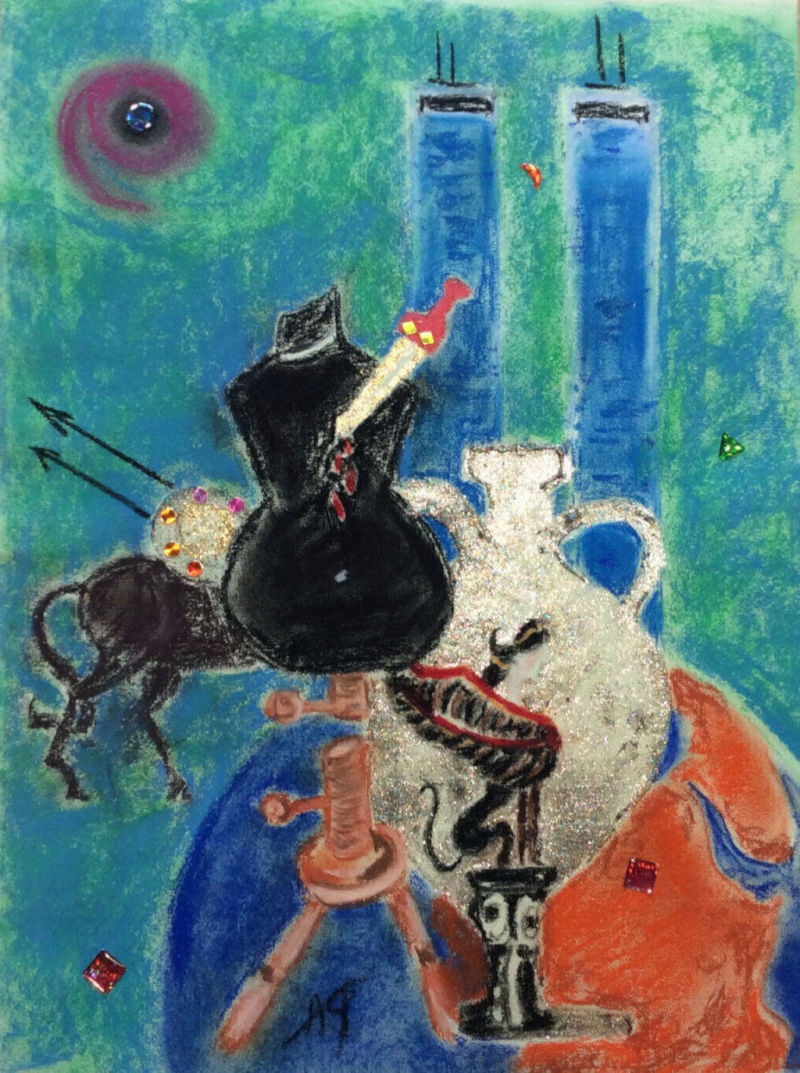 Pastel paillettes et gommettes en relief Œdipe
