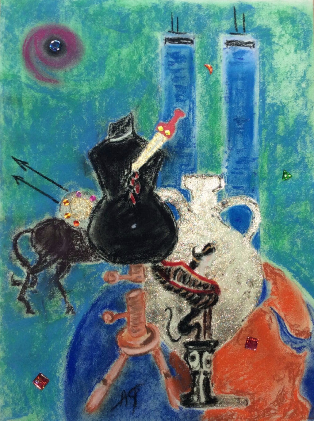 Pastel paillettes et gommettes en relief Œdipe