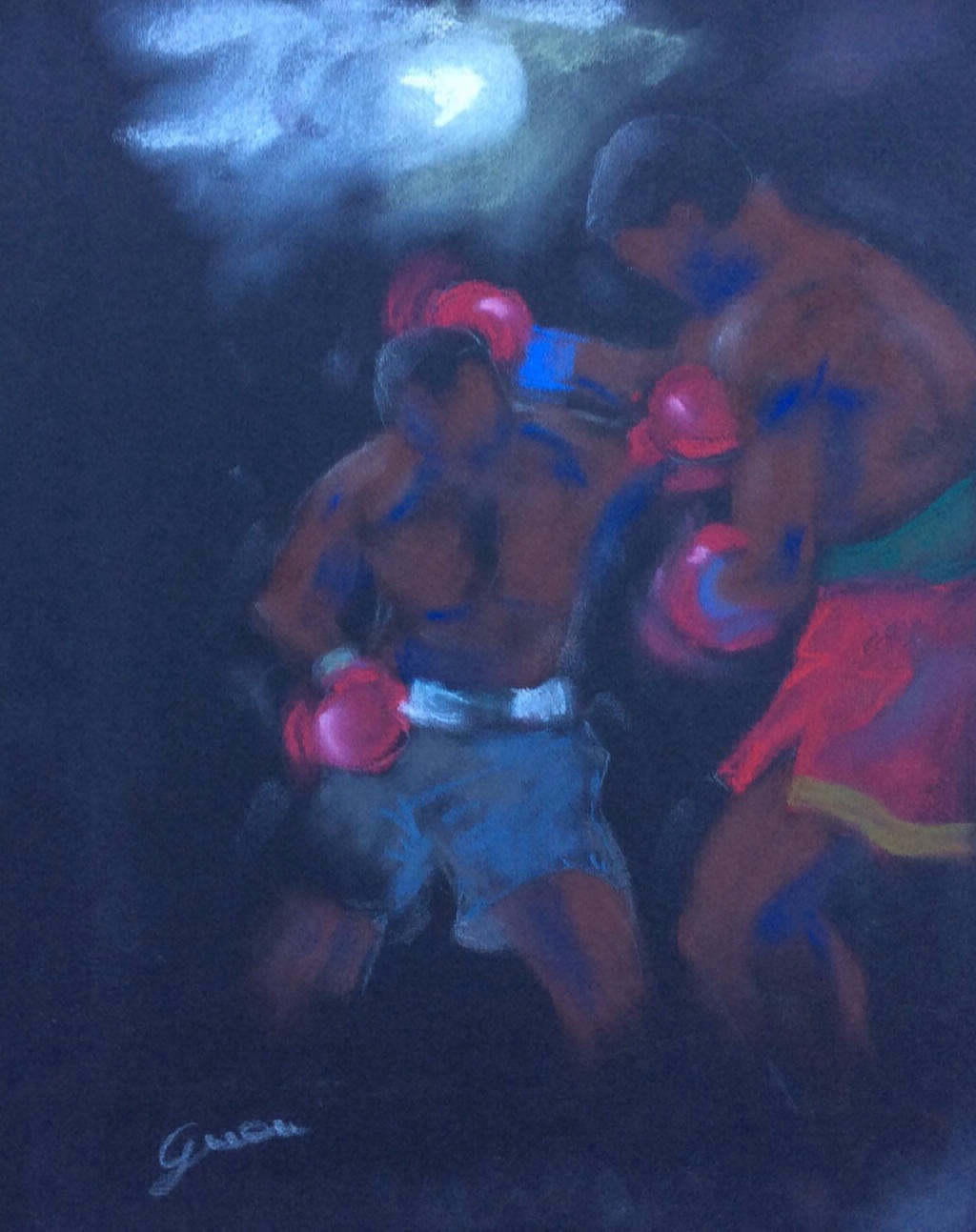 Pastel sur papier 30x25cm COMBAT