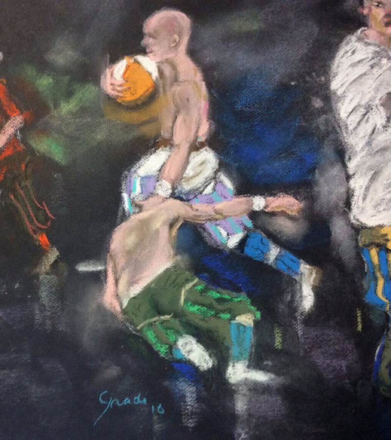 Pastel sur papier 30x40 cm Jeu de  Ballon à Florence