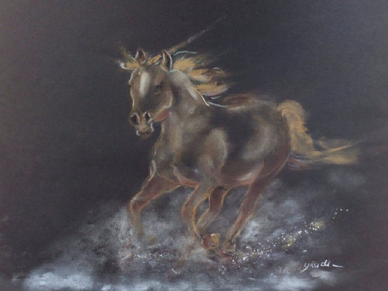 Pastel sur papier 50x60 cm Équestre