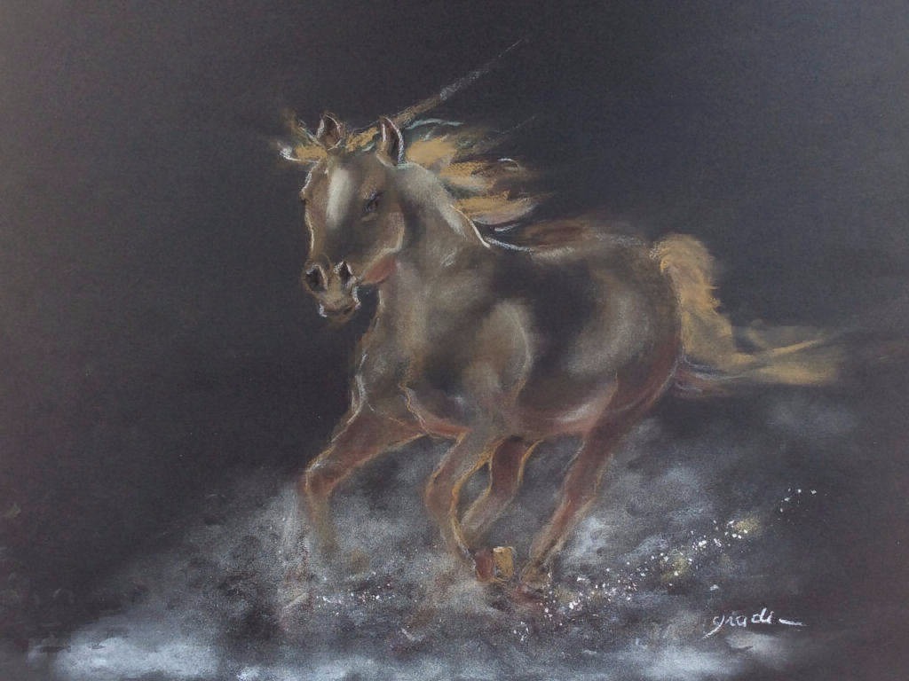 Pastel sur papier 50x60 cm Équestre