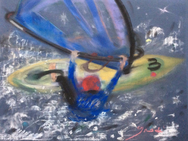 Pastel sur papier 50x65 cm Planche à Voile