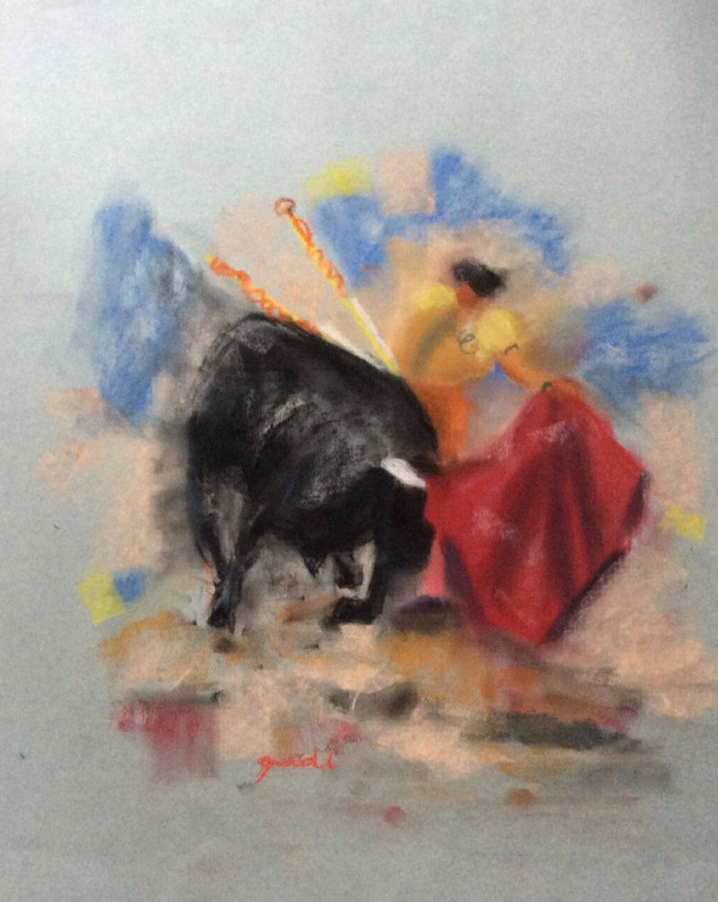 Pastel sur papier 64x50 cm Tauromachie
