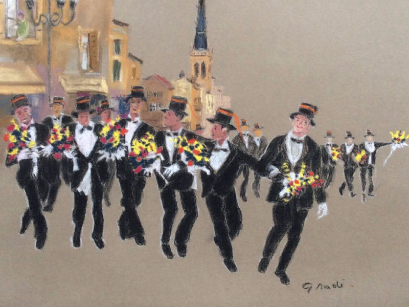Pastel sur papier 65x50 cm Conscrits en Calade