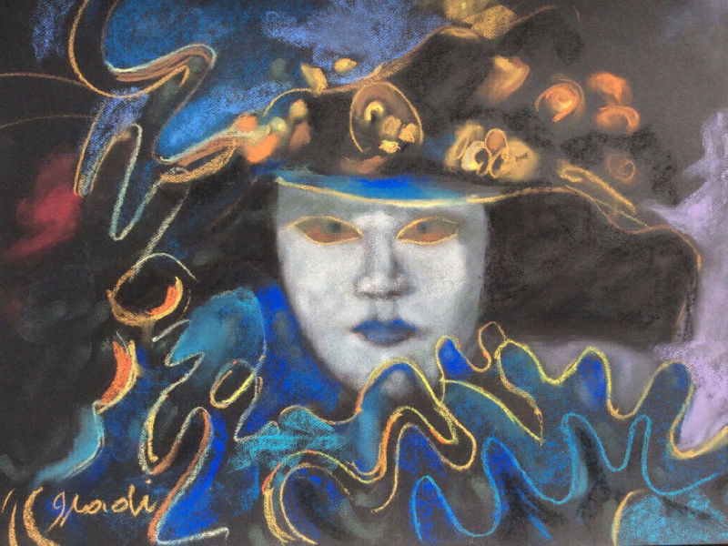 Pastel sur papier 65x50 cm Masque de Venise