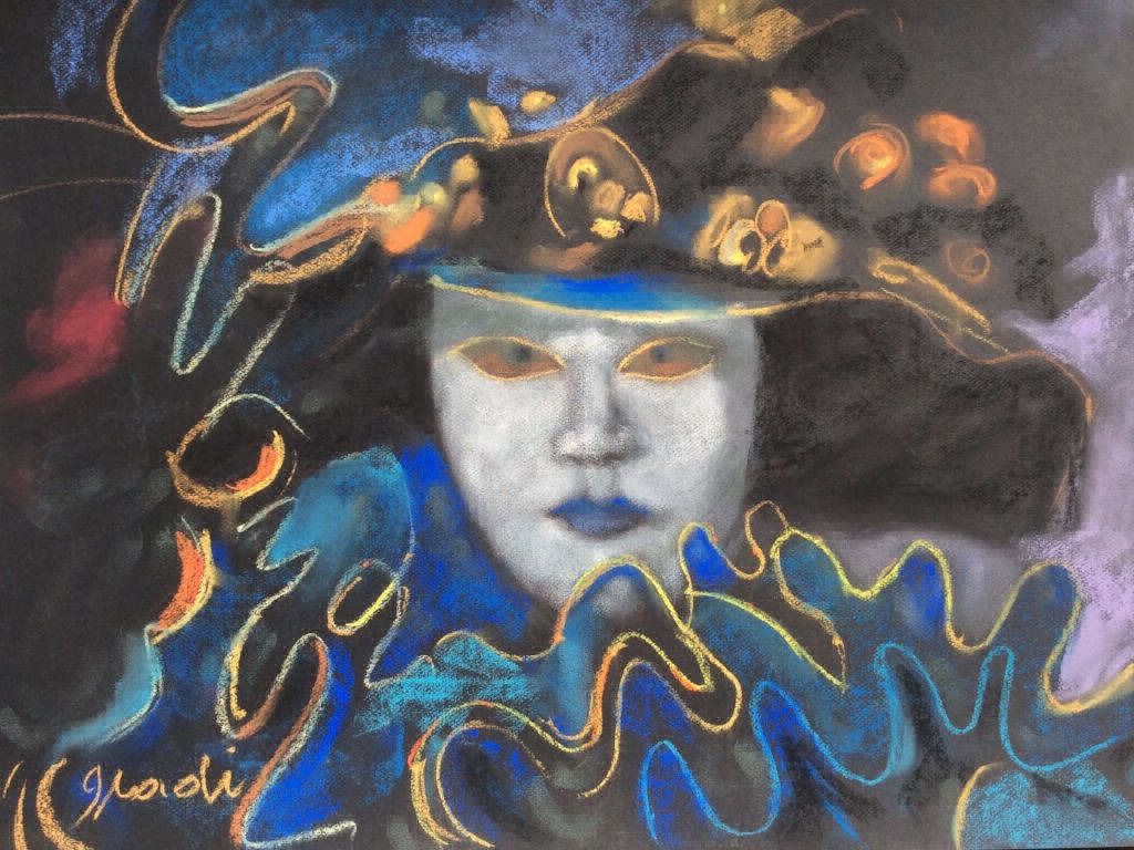 Pastel sur papier 65x50 cm Masque de Venise
