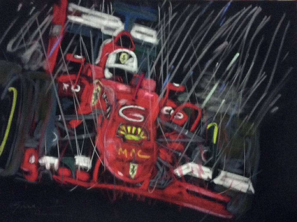 Pastel sur papier 65x50 cm Sous une Pluie Battante